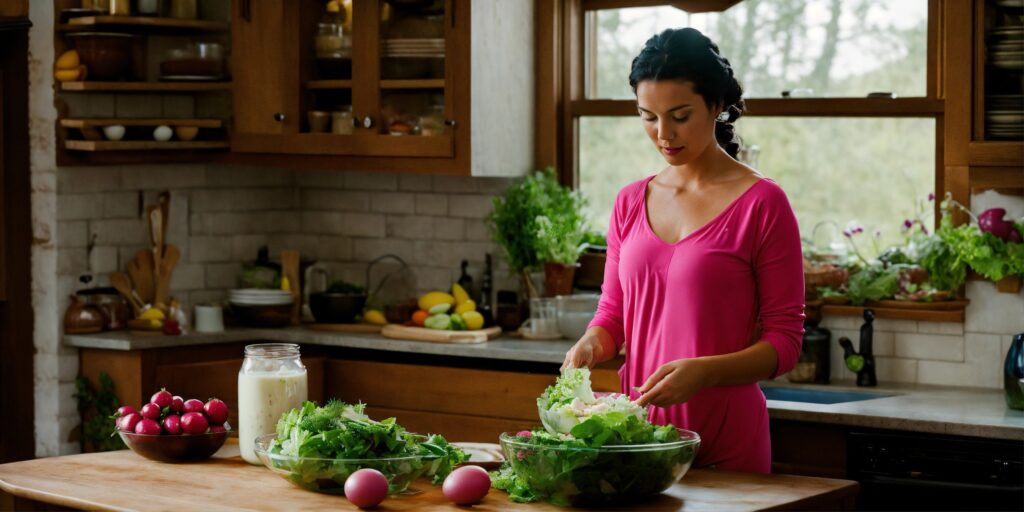 women cooking healthy meals in the kitchen