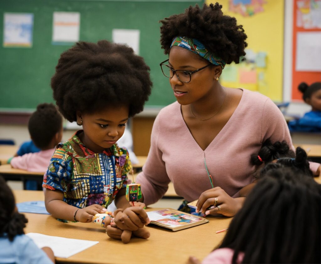 Children playing with teachers