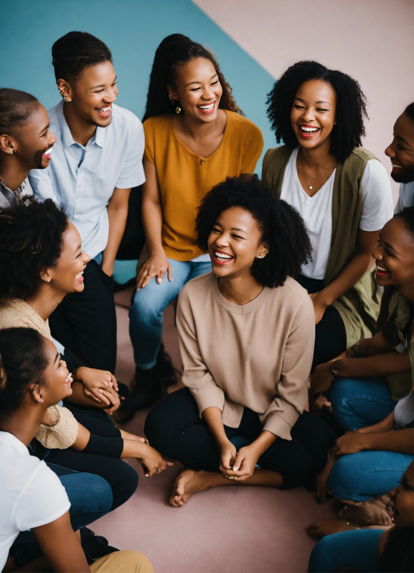 The group of teenagers engaging in open and supportive conversation about sexual health. They could be shown discussing topics like safe sex practices, contraception options, and accessing reproductive healthcare services.